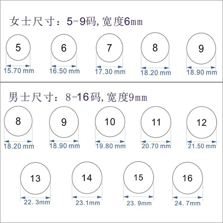硅胶戒指定制尺寸对照表
